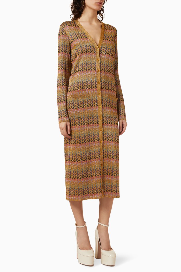 

Valentino Optical Logo Jacquard Cardigan Dress in Lurex, Multicolour