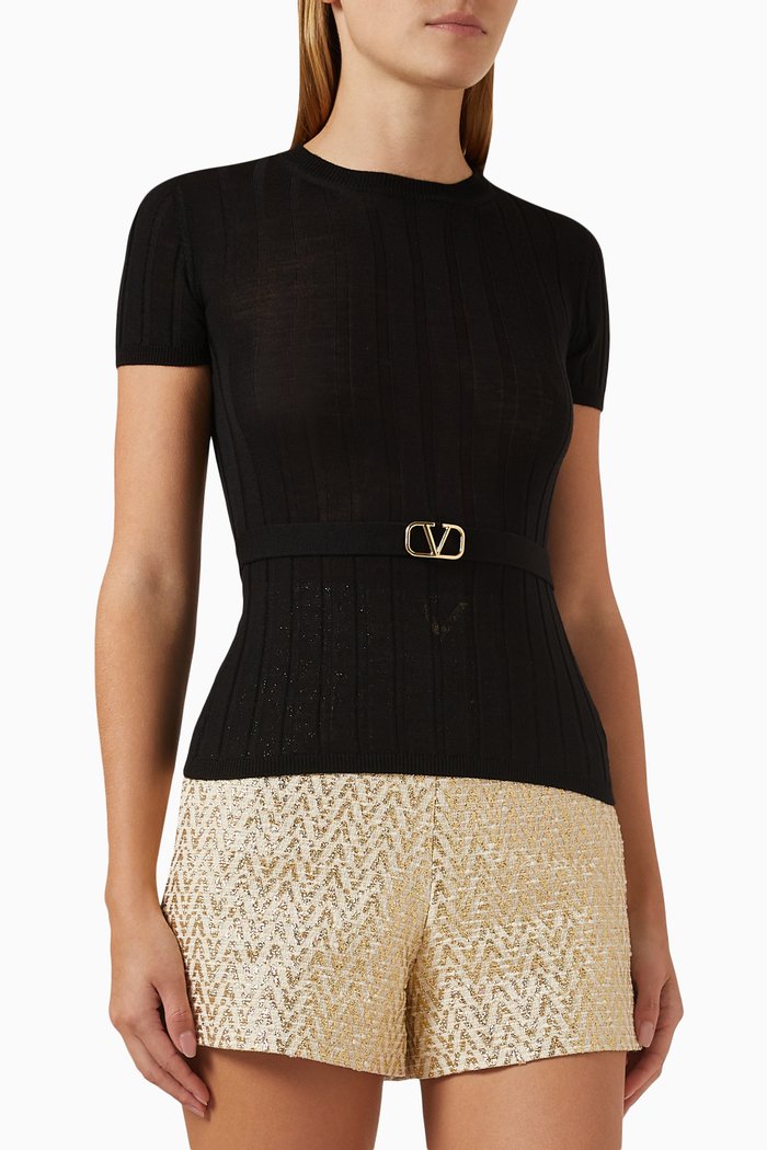 

Valentino VLOGO Belt Sweater in Wool Knit, Black