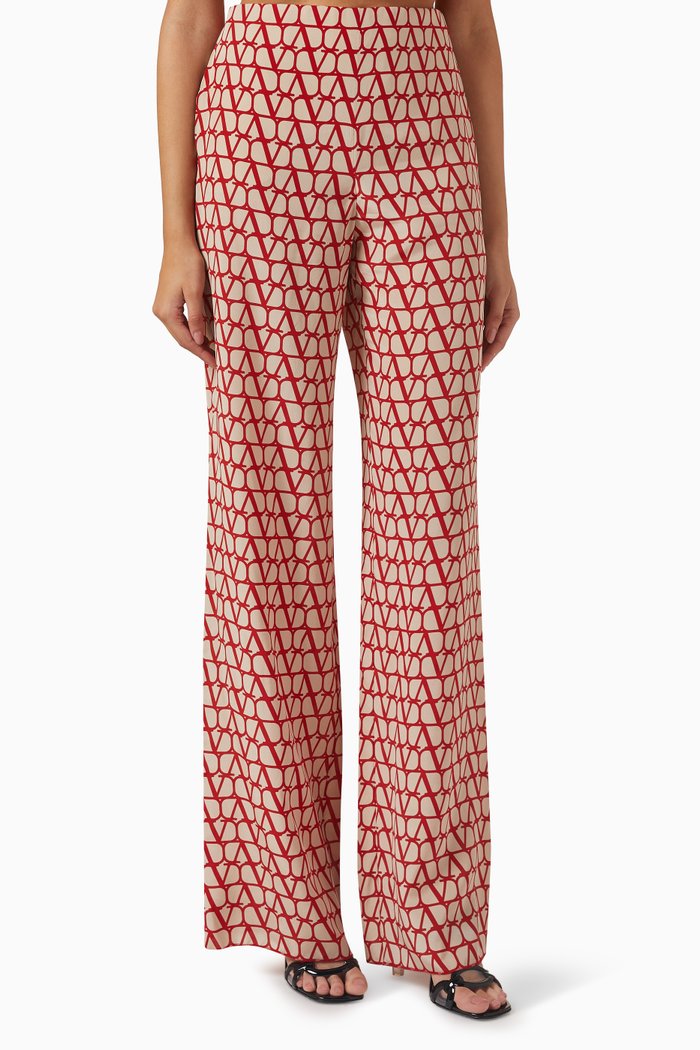 

Valentino Wide Leg Pants in Crepe De Chine, Red