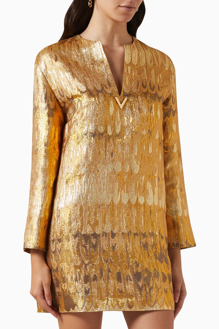 

Valentino Golden Wings Kaftan Mini Dress in Brocade, Gold