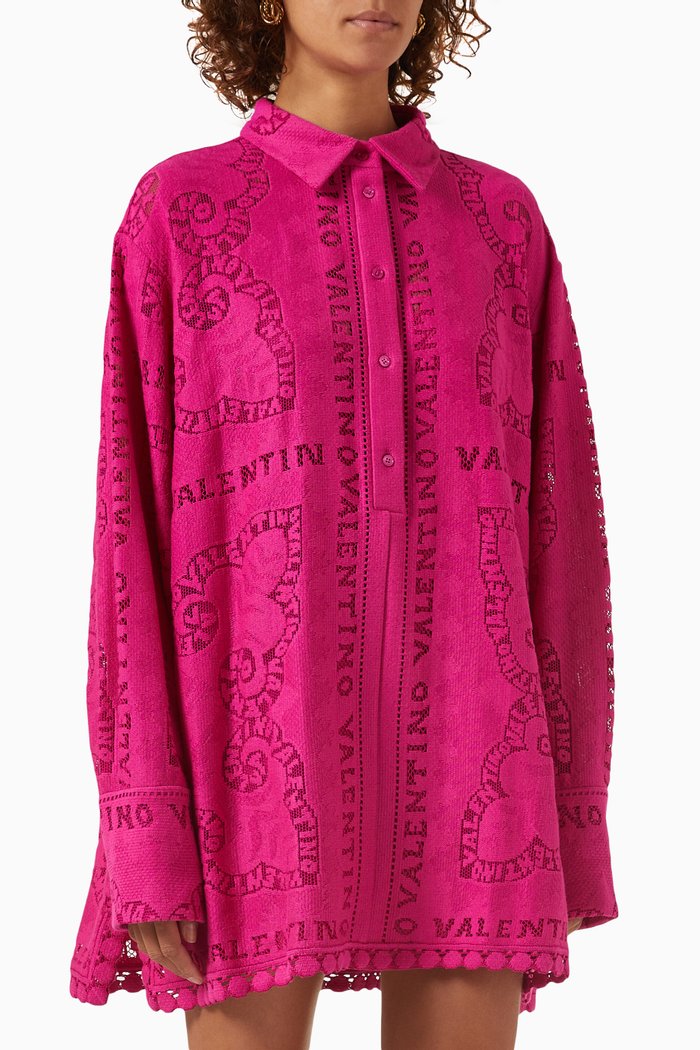 

Valentino Mini Bandana Mini Dress in Guipure Lace, Pink