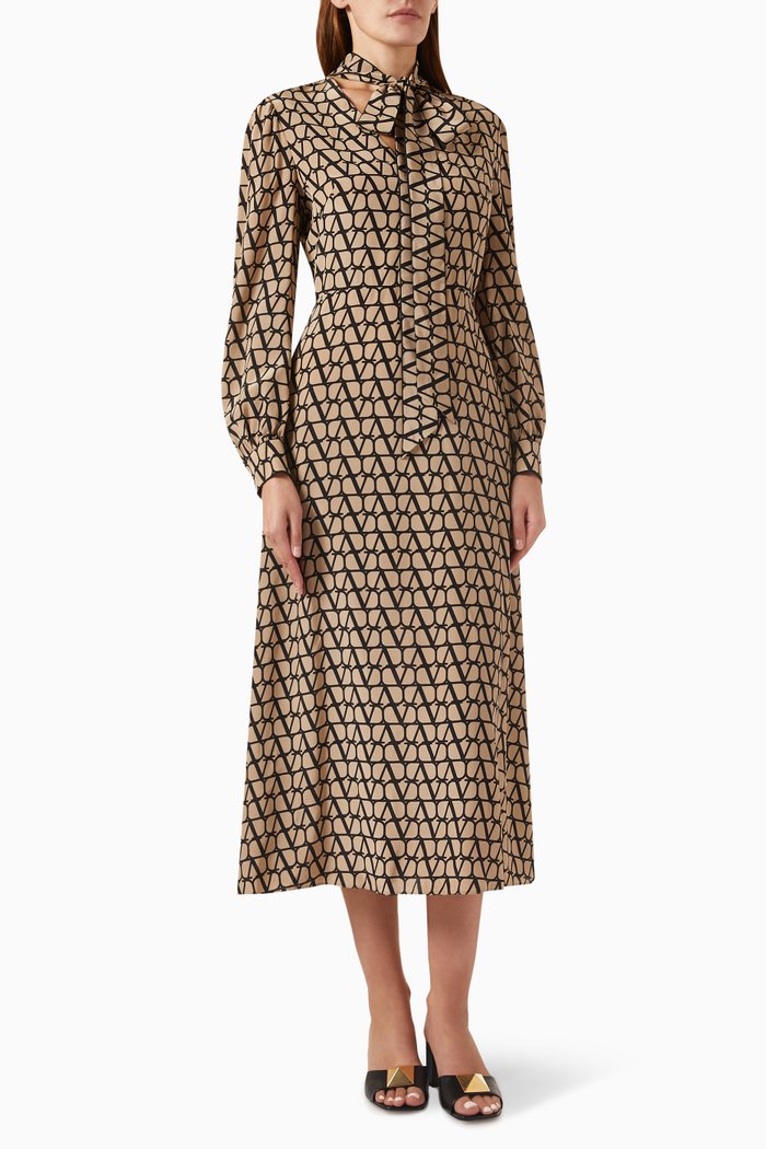 

Valentino Logo Midi Dress in Crepe de Chine, Multicolour