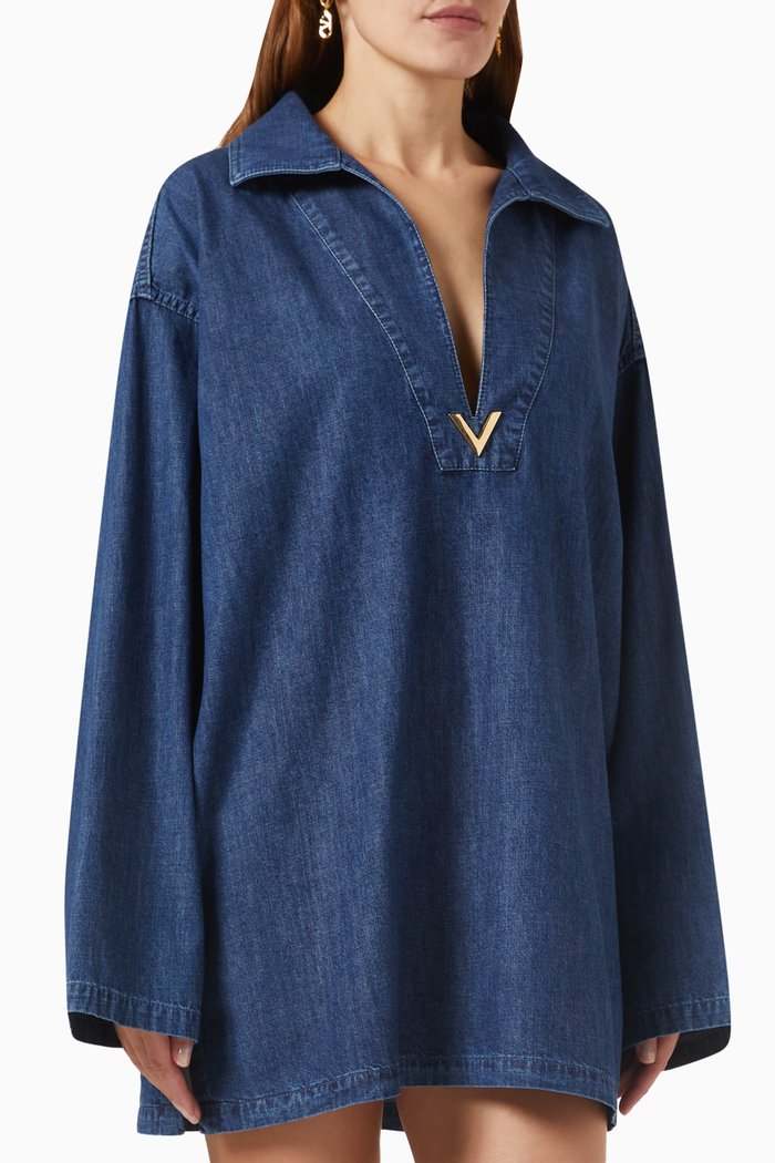 

Valentino Kaftan Dress in Chambray Denim, Blue