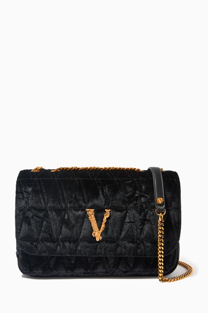 

Medium Vertus Shoulder Bag in Quilted & Crushed Velvet, Multicolour