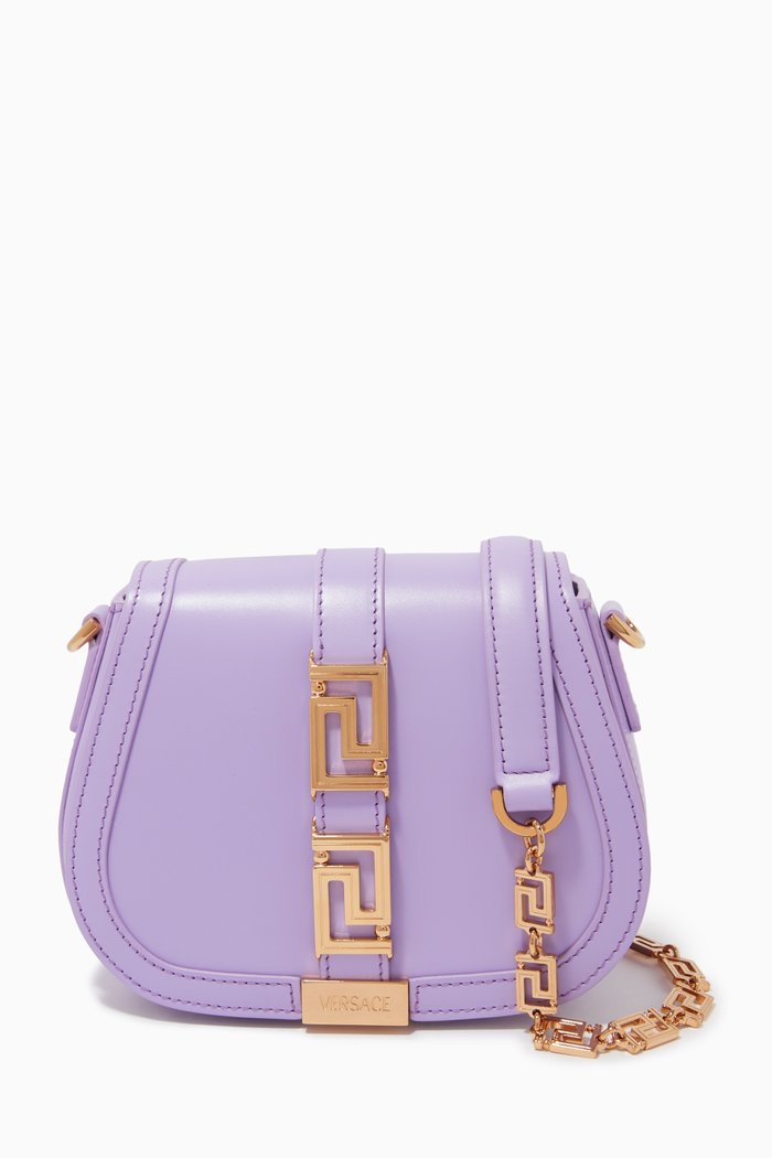 

Small Greca Goddess Shoulder Bag in Calf Leather, Purple