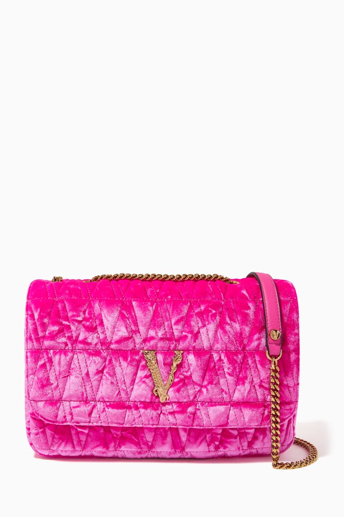 

Medium Vertus Shoulder Bag in Quilted & Crushed Velvet, Pink