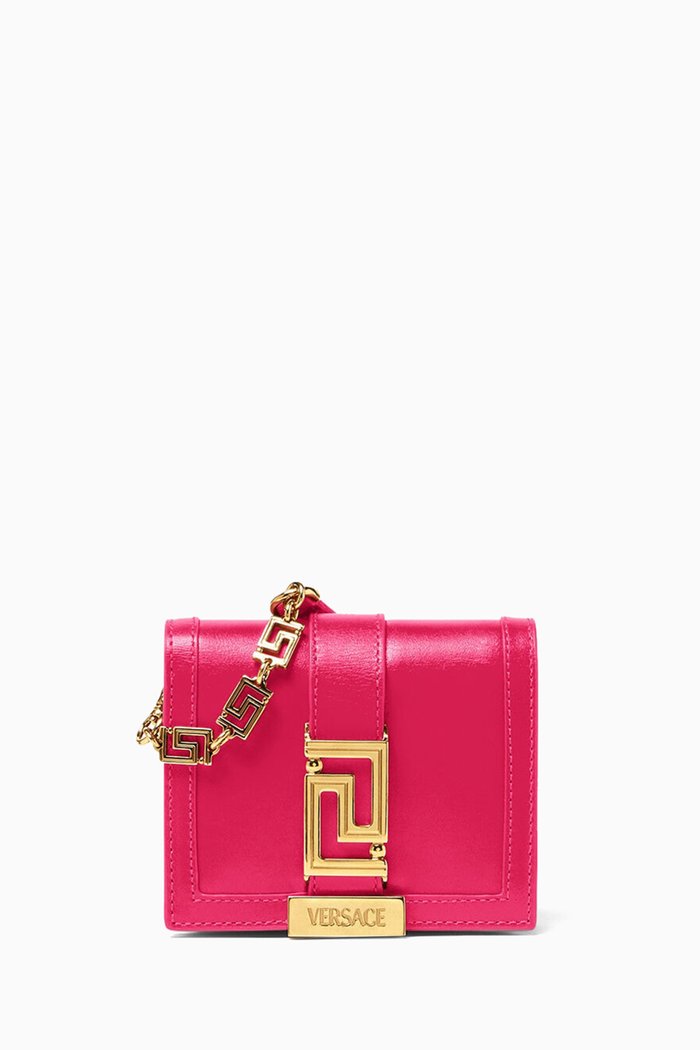 

Greca Goddess Bi-fold Chain Wallet in Leather, Pink