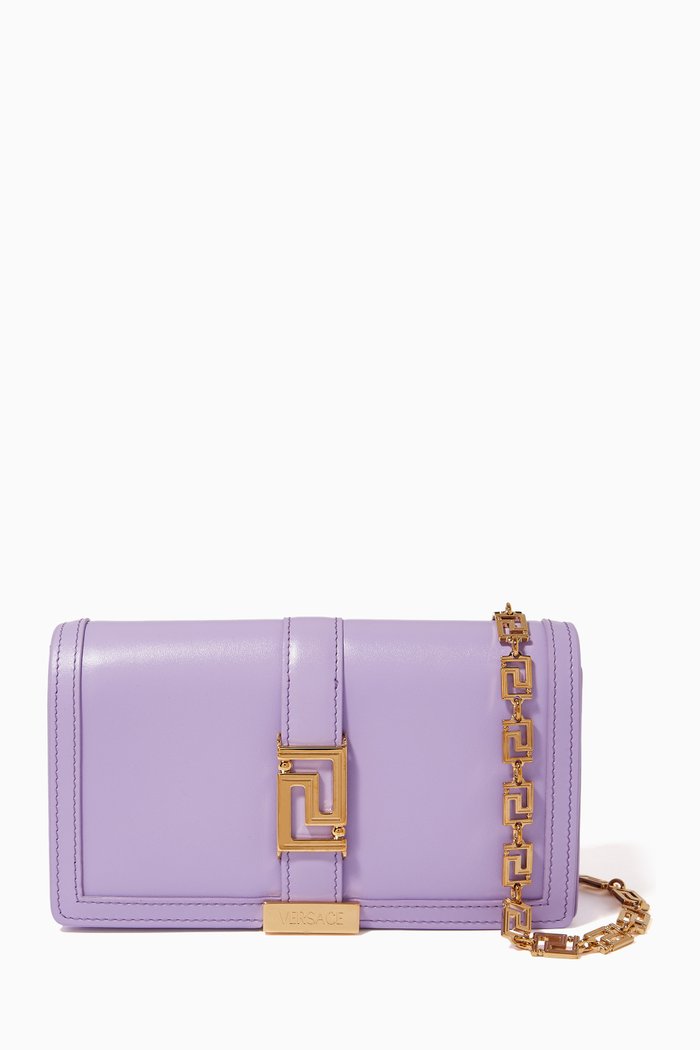 

Mini Greca Goddess Wallet on Chain in Leather, Purple