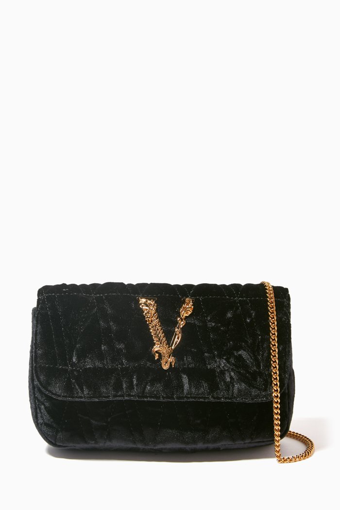 

Mini Vertus Shoulder Bag in Quilted & Crushed Velvet, Black