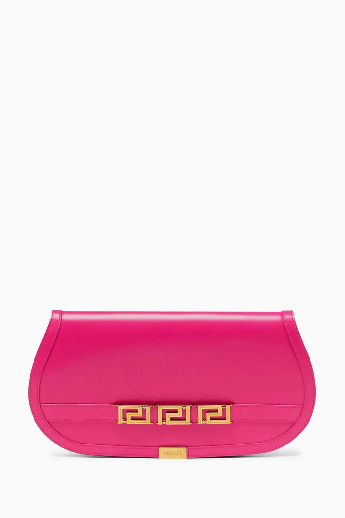 

Large Greca Goddess Clutch in Calf Leather, Pink