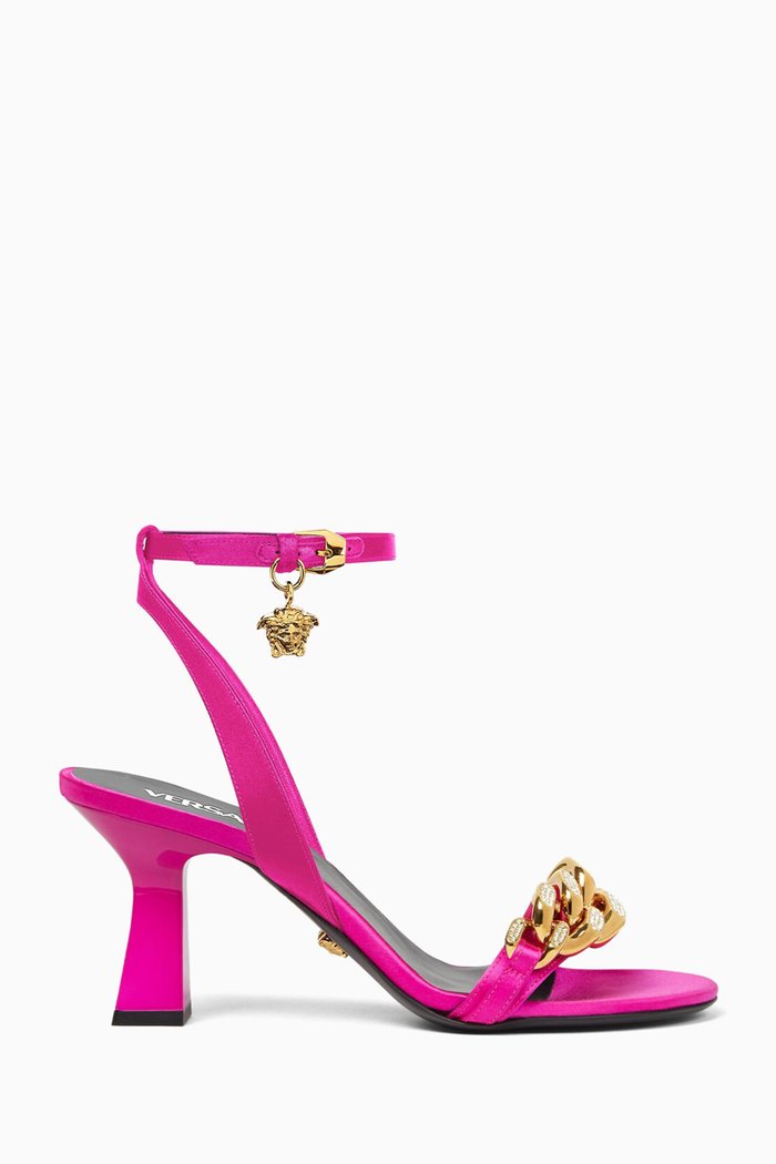 

Chain Embellished 70 Heel Sandals in Satin, Gold