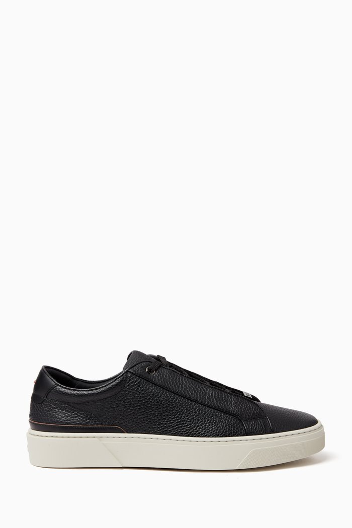 

Gary Lace-up Sneakers in Pebbled Leather, Black