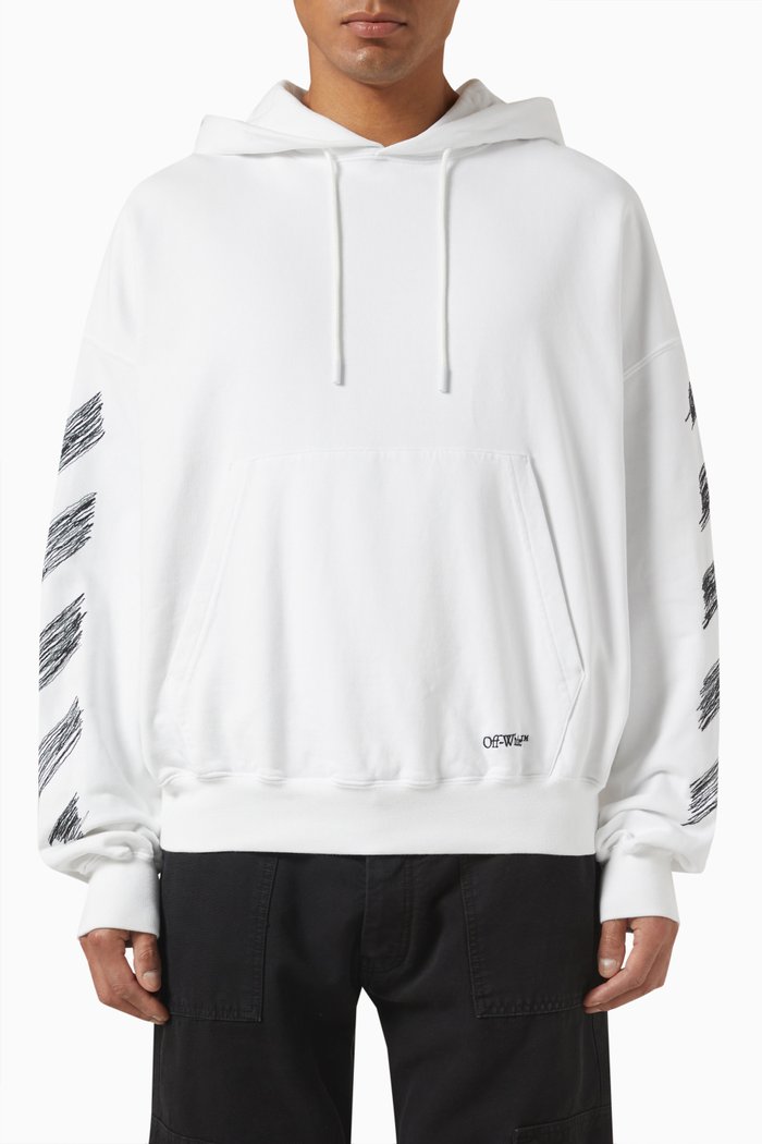 

Scribble Diag Hoodie in Fleece, White
