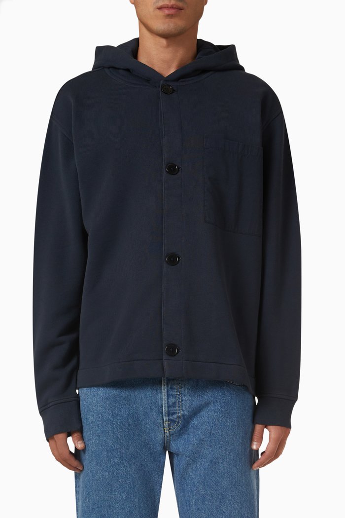 Buttoned Sweatshirt in Organic Cotton, Blue