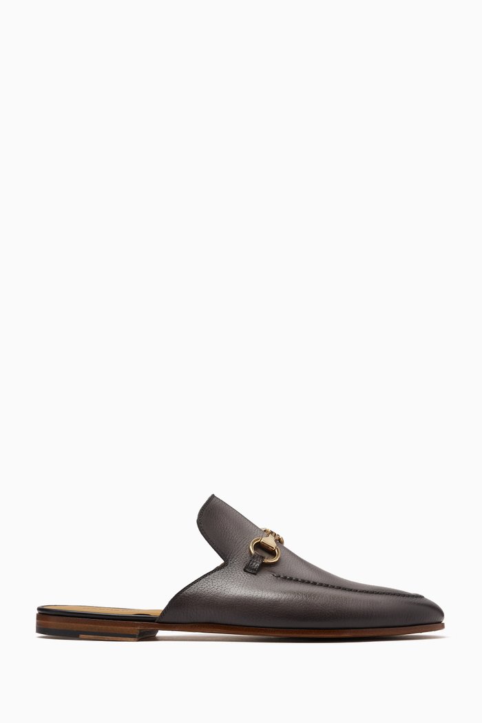 Horse-bit Mule Loafers in Leather, Grey