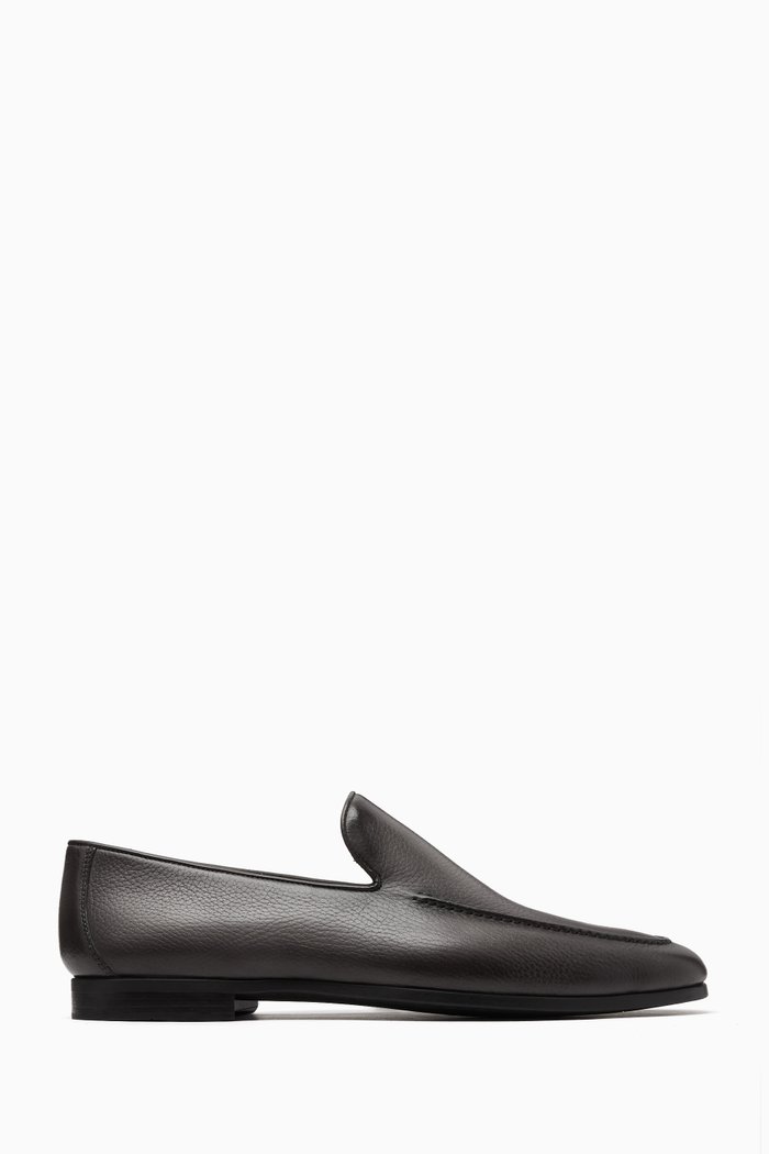 

Aston Penny Loafers in Grained Leather, Grey
