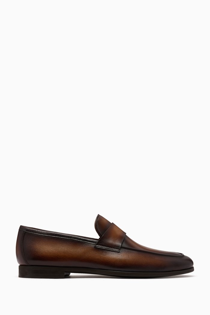 

Aston Penny Loafers in Grained Leather, Brown
