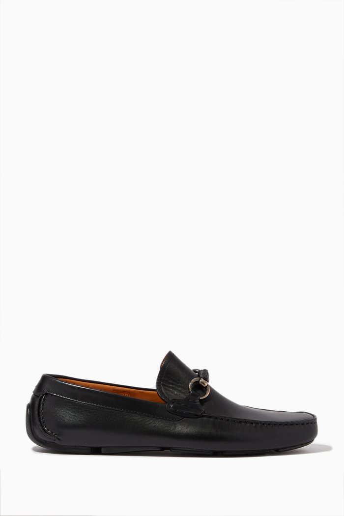 

Horse-bit Buckle Loafers in Leather, Black