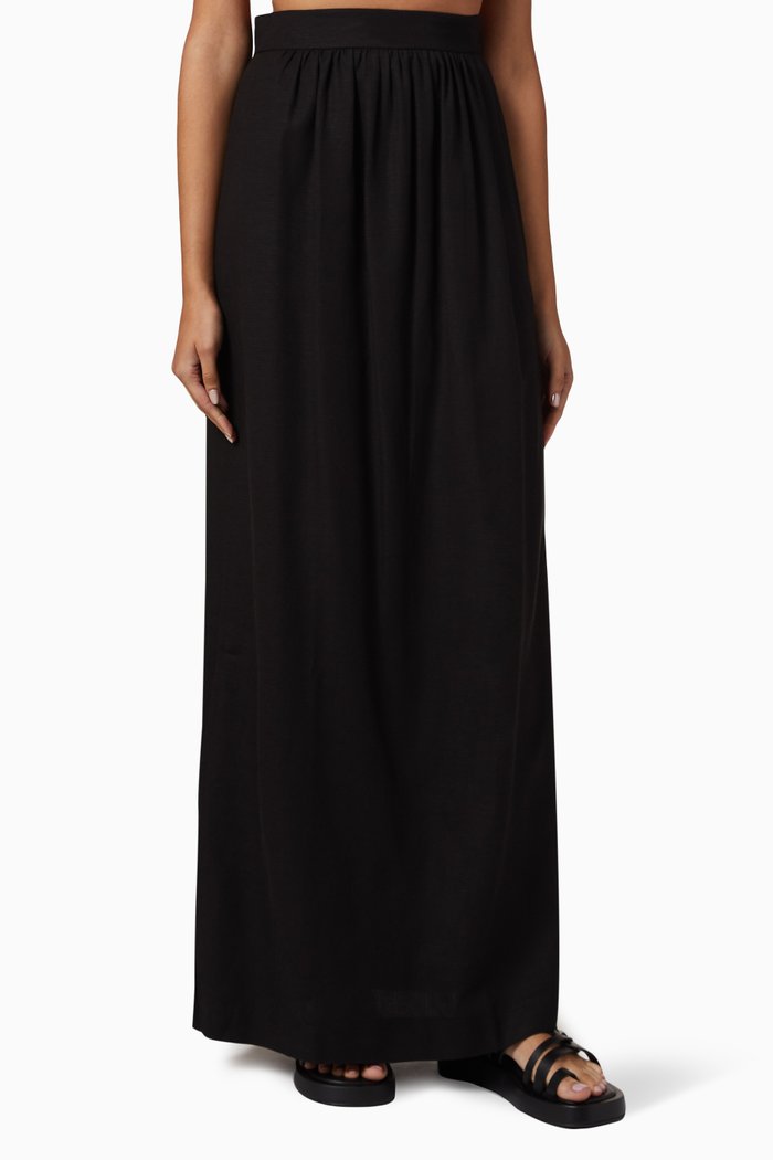 

Roam Maxi Skirt in Linen & Viscose, Black
