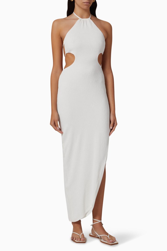 

Willow Cut-out Maxi Dress in Linen & Viscose, White