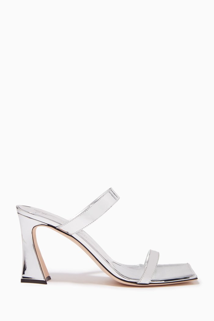 

Flaminia 85 Heel Sandals in Metallic Leather, Silver