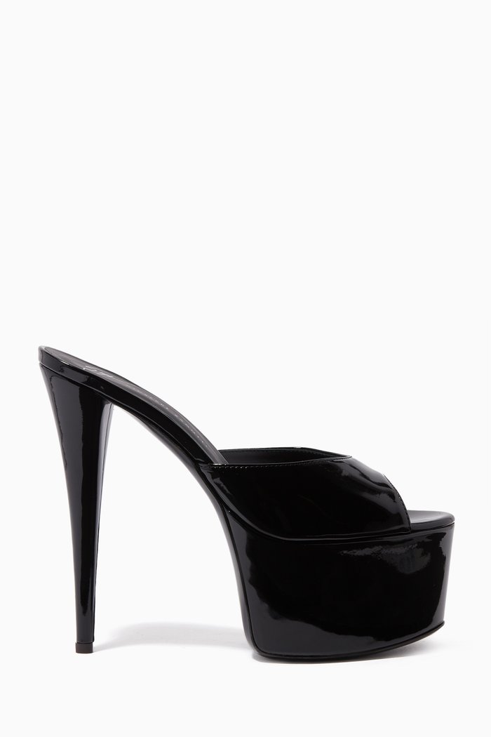 

GZ Aida Platform 150 Mule Heels in Faux Patent Leather, Black