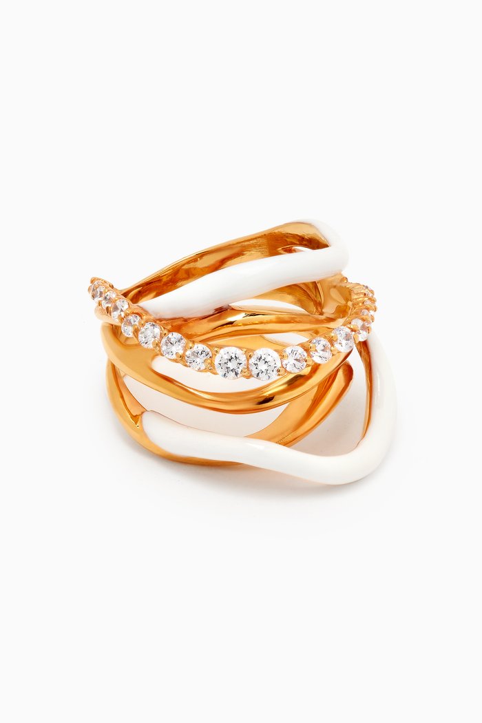 

Multi Wave Ring in Gold-plated Brass, White