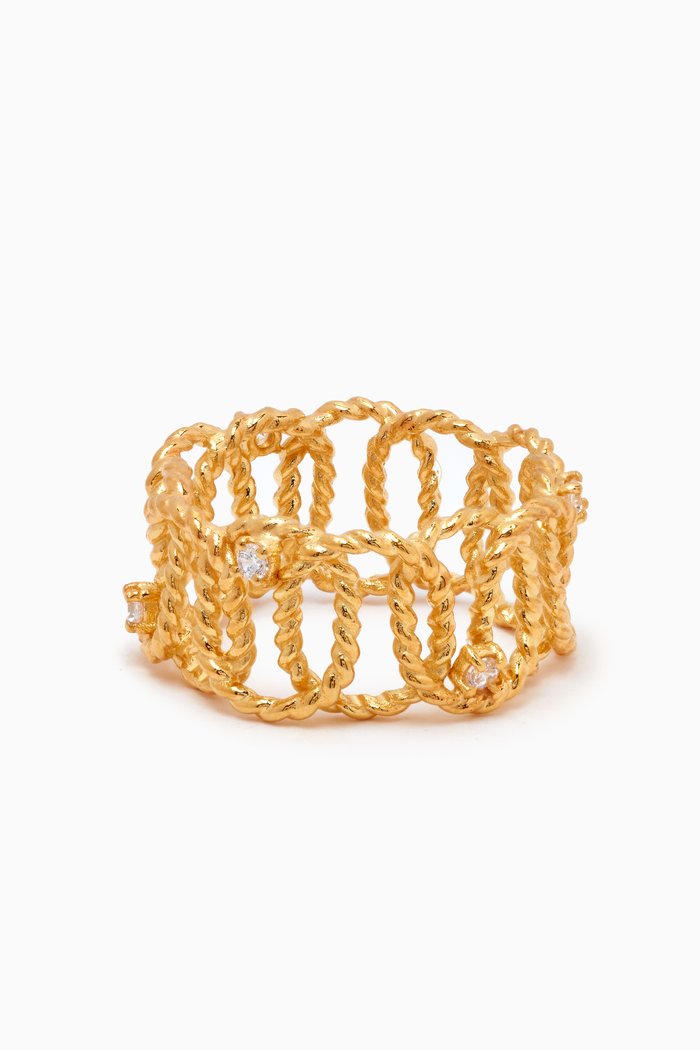 

Twisted Wire CZ Ring in Gold-plated Brass