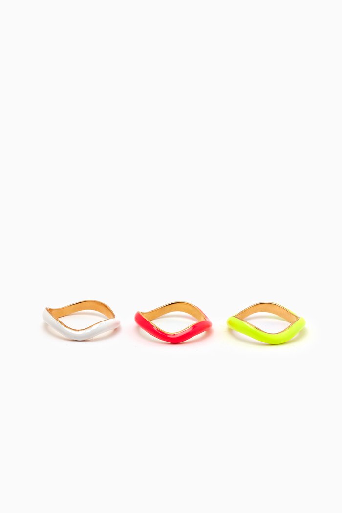 

Waves Rings in Gold-plated Brass, Set of 3, Multicolour