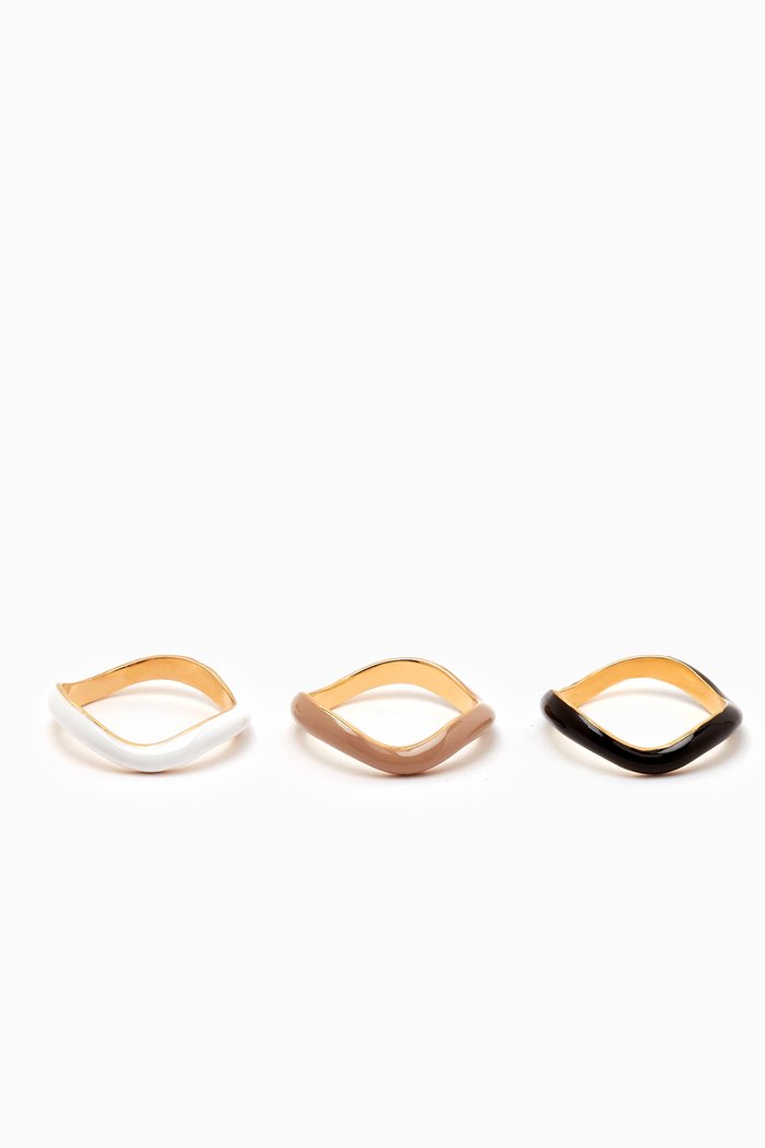 

Waves Rings in Gold-plated Brass, Set of 3, Multicolour