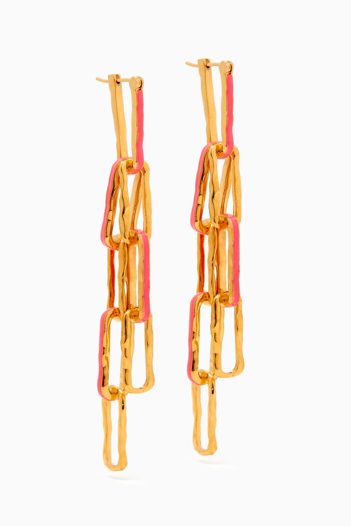 

Waves Chain Link Earrings in Gold-plated Brass, Pink