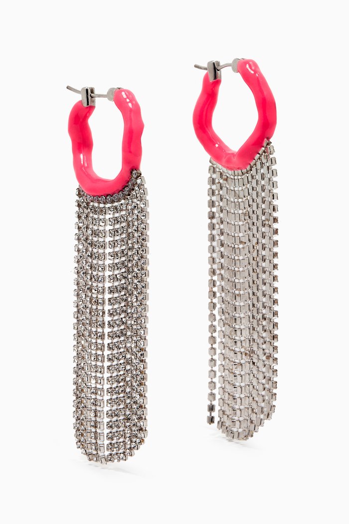 

Crystal Shoulder Duster Wave Hoop Earrings in Brass, Pink