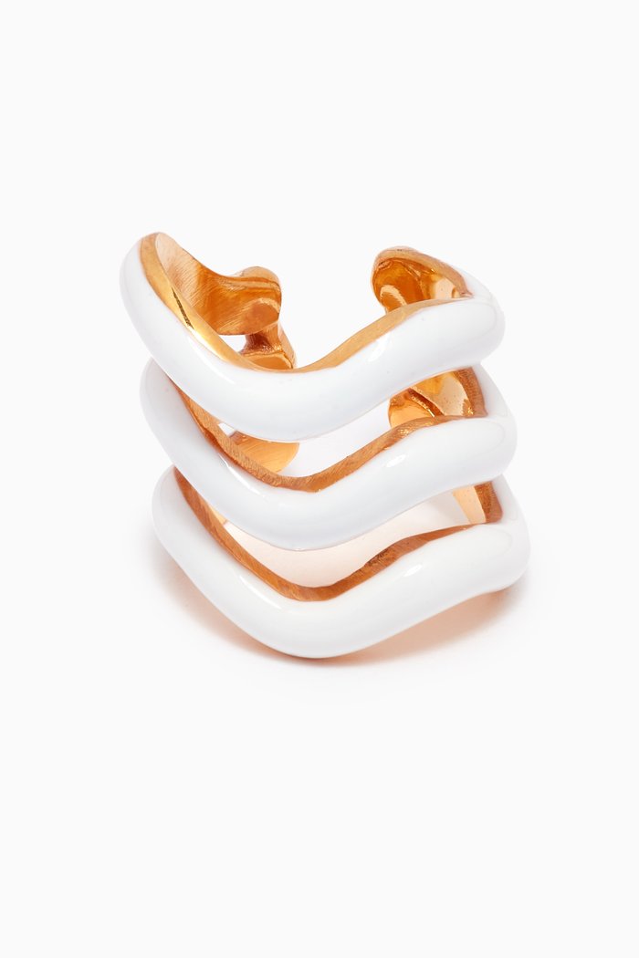 

Wave Earcuff in Gold-plated Brass, White