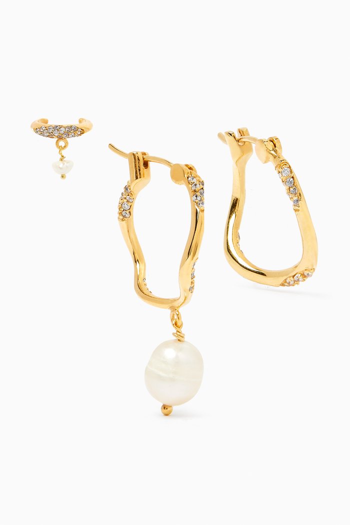 

Wave Hoops Earrings Set in Gold-plated Brass, Neutral