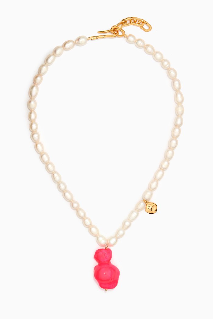 

Baroque Pearl Necklace in Gold-plated Brass, Pink