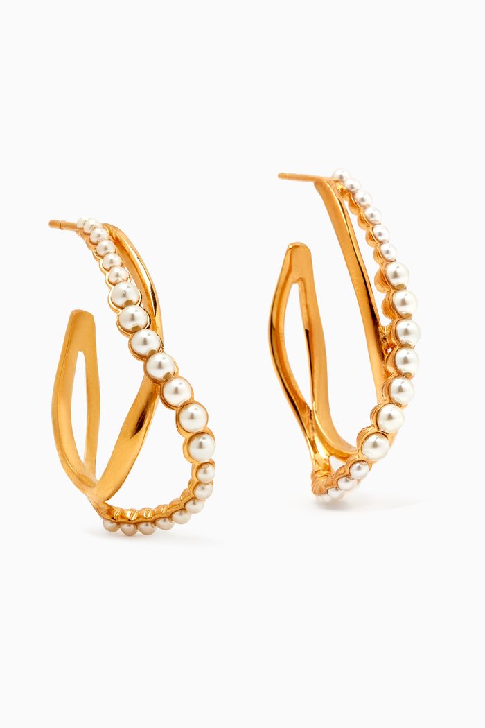 

Statement Wave Hoop Earrings in Gold-plated Brass & Pearls