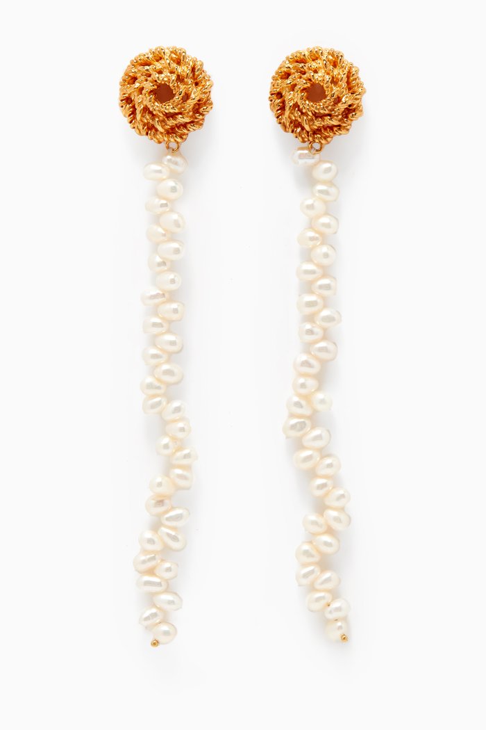 

Mini Pearls Dangling Earrings in Gold-plated Brass