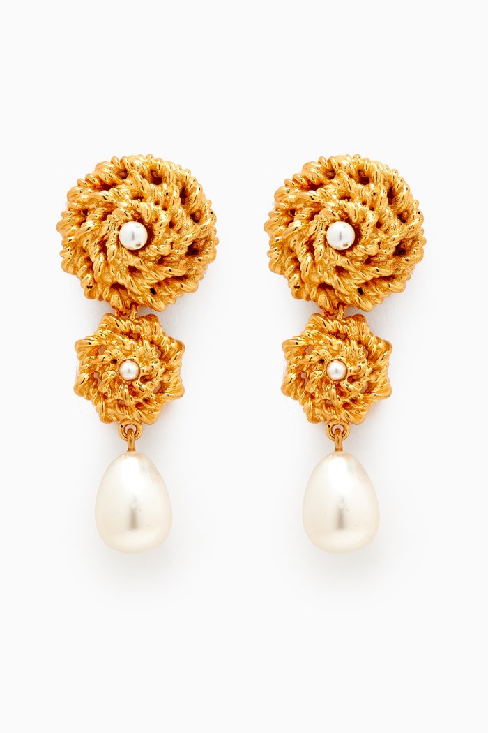 

Dangling Drop Earrings in Gold-plated Brass & Pearls