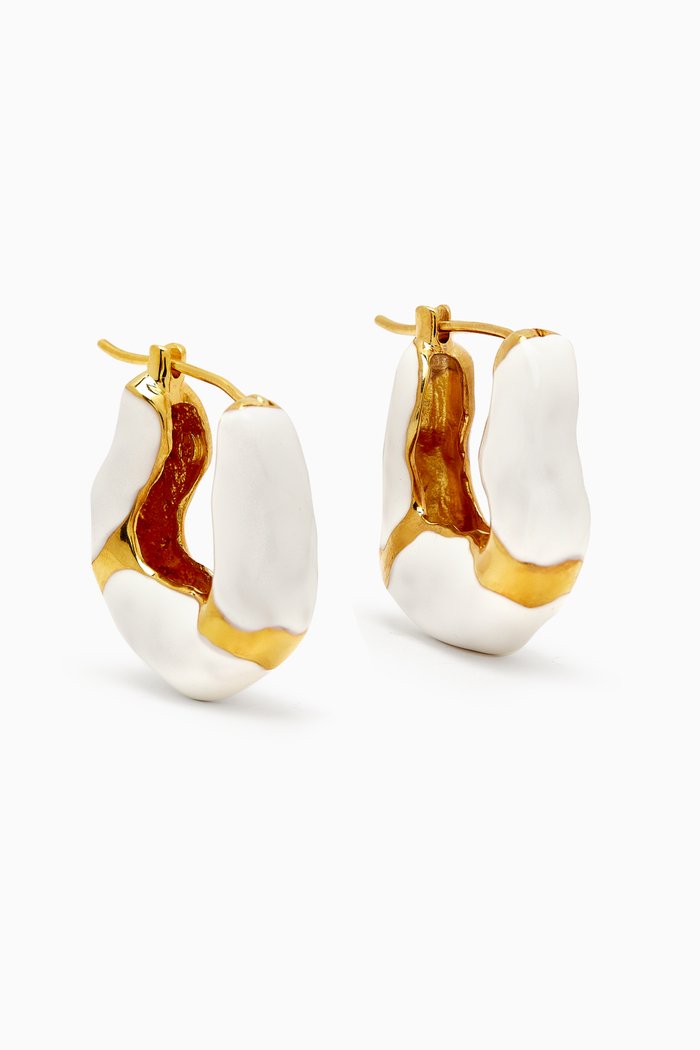 

Wave Hoop Enamel Earrings in Gold-plated Brass, Pink