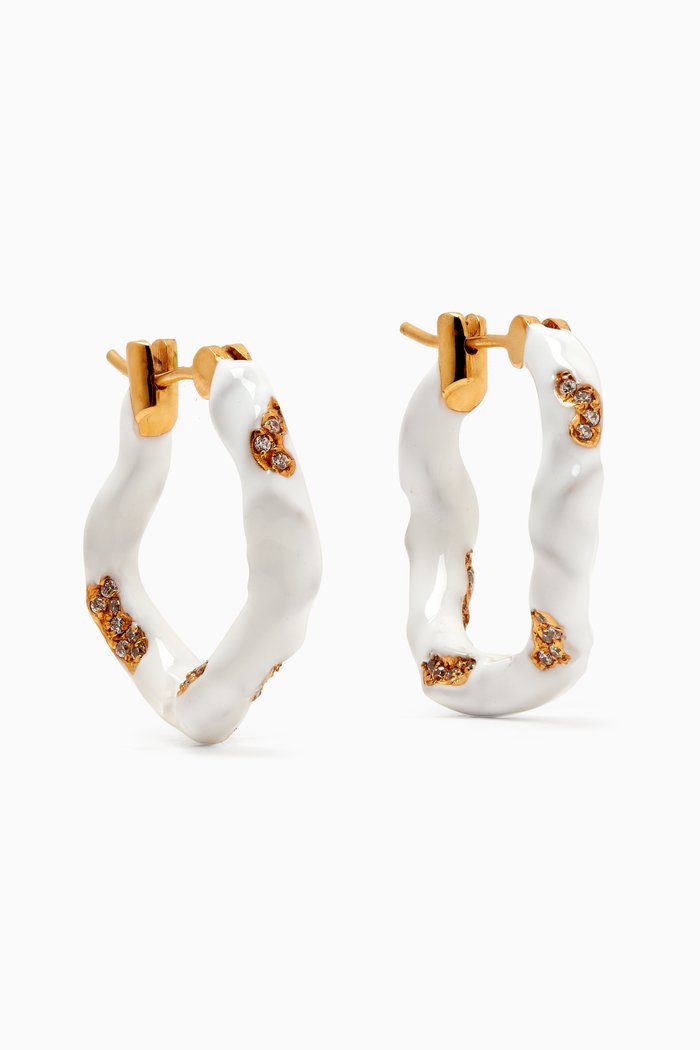 

Wave CZ Stones Hoop Earrings in Enamel, White