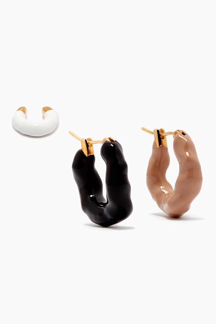 Wave Hoop Earrings & Ear Cuff Set in Gold-plated Brass, Multicolour