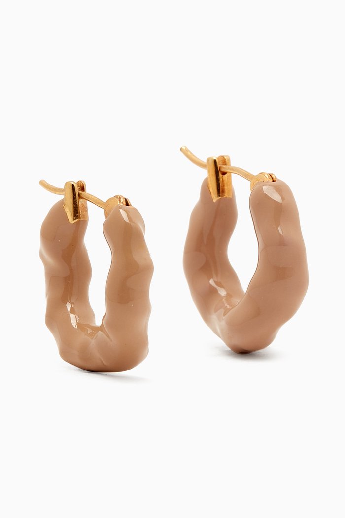 

Wave Hoop Earrings in Gold-plated Brass & Enamel, Pink