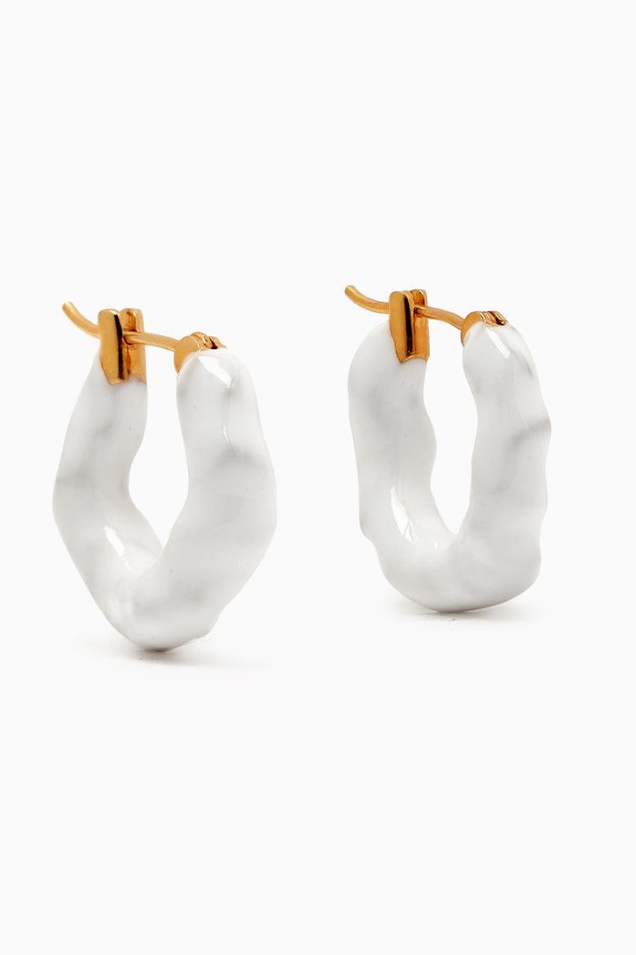 

Wave Hoop Earrings in Gold-plated Brass & Enamel, White