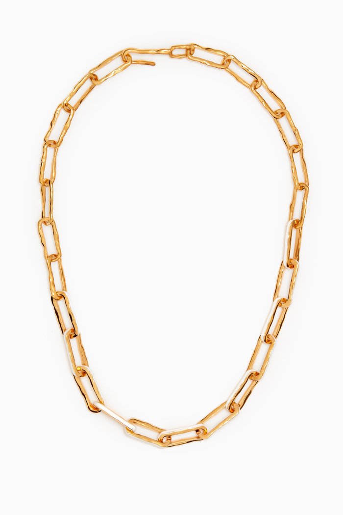 

Statement Wave Chain Necklace in Gold-plated Brass & Enamel, White