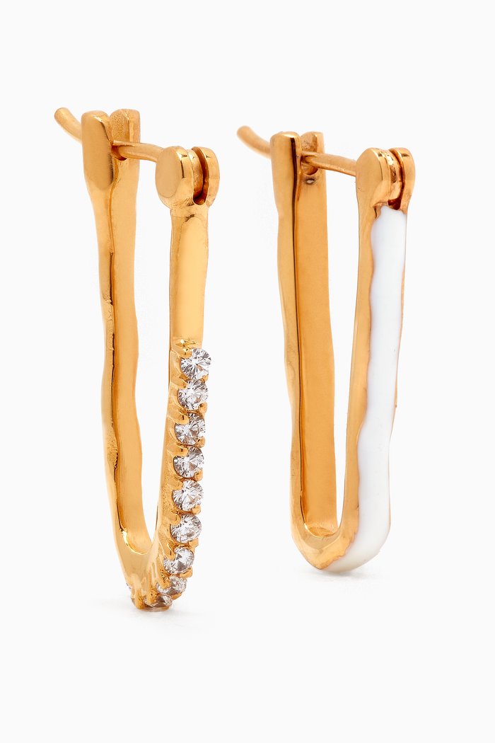 

Feminine Waves CZ Stones Earrings in Gold-plated Brass & Enamel, White
