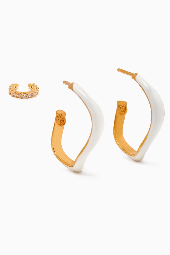 

Wave Hoop Earrings & Cuff Set in Gold-plated Brass & Enamel, Yellow