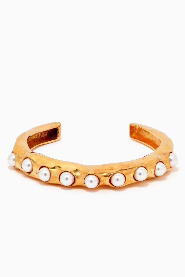

Statement Wave Pearl Cuff Bracelet in Gold-plated Brass