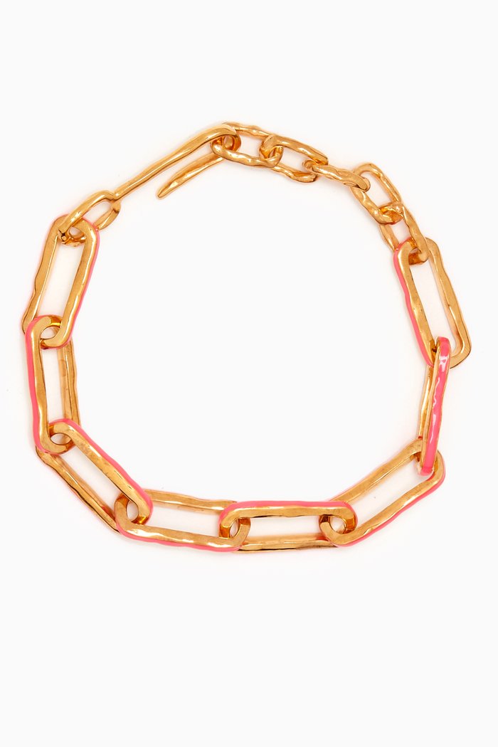 

Statement Wave Chain Bracelet in Gold-plated Brass & Enamel, Pink
