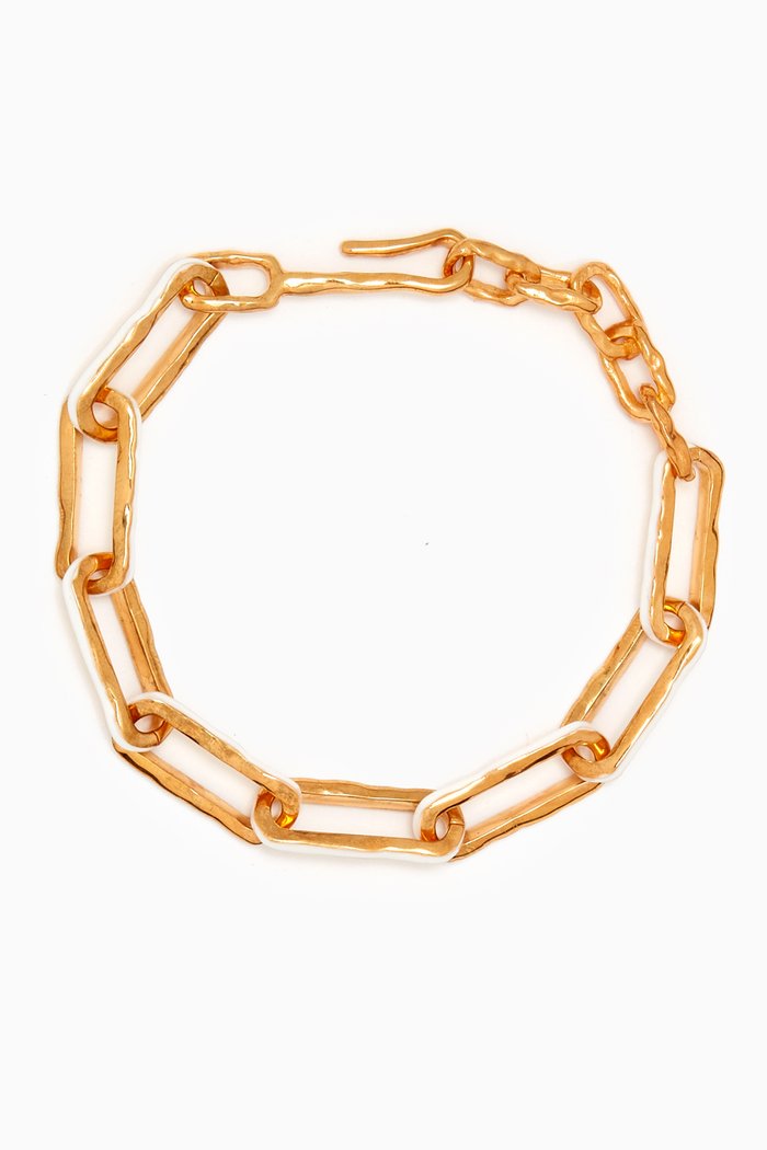 

Statement Wave Chain Bracelet in Gold-plated Brass & Enamel, White
