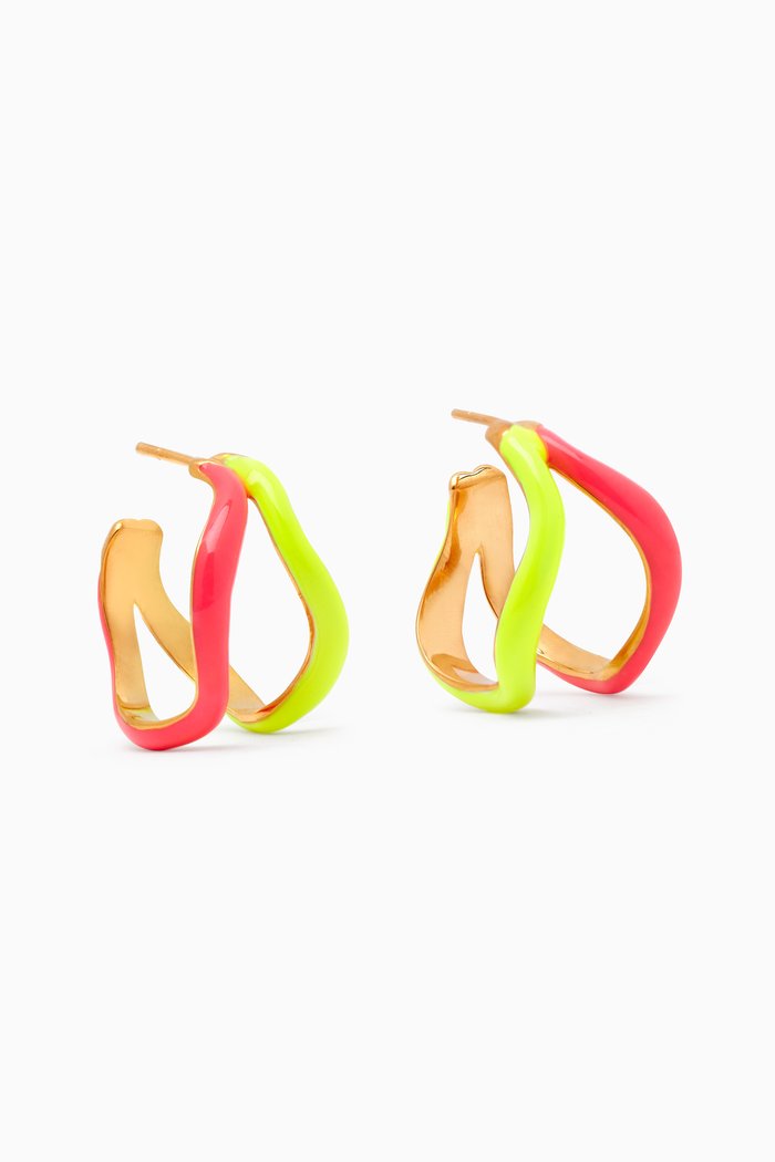 

Double Wave Earrings in Gold-plated Brass, Multicolour